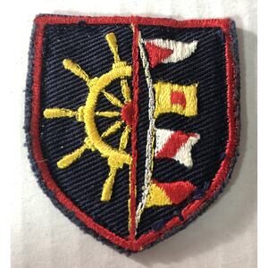 Vintage Embroidered Patch Ship Boat Captain Wheel Nautical Flags Red Yellow Blue